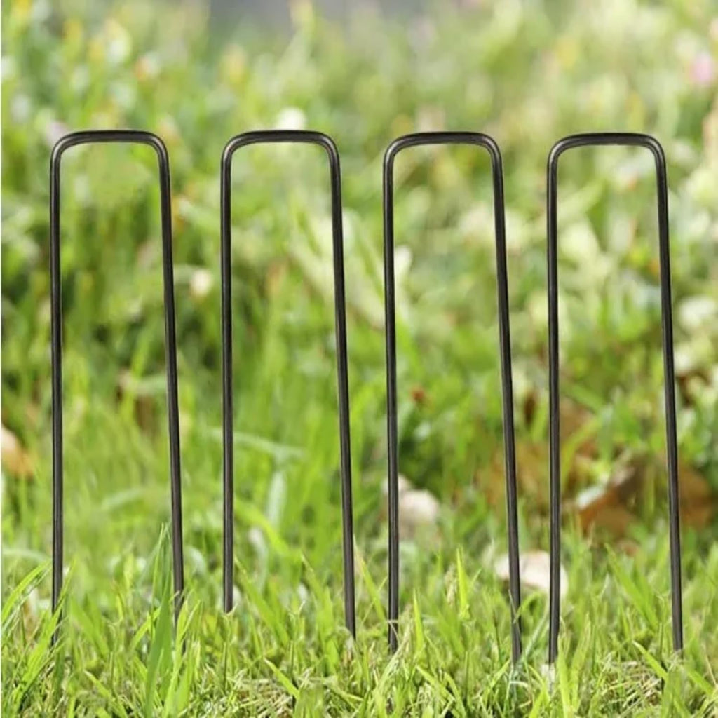 200Pcs Garden Stakes Staples + 200Pcs Gasket, 6 Inch Lawn Landscape Staples 11 Gauge U Shaped Galvanized Landscape