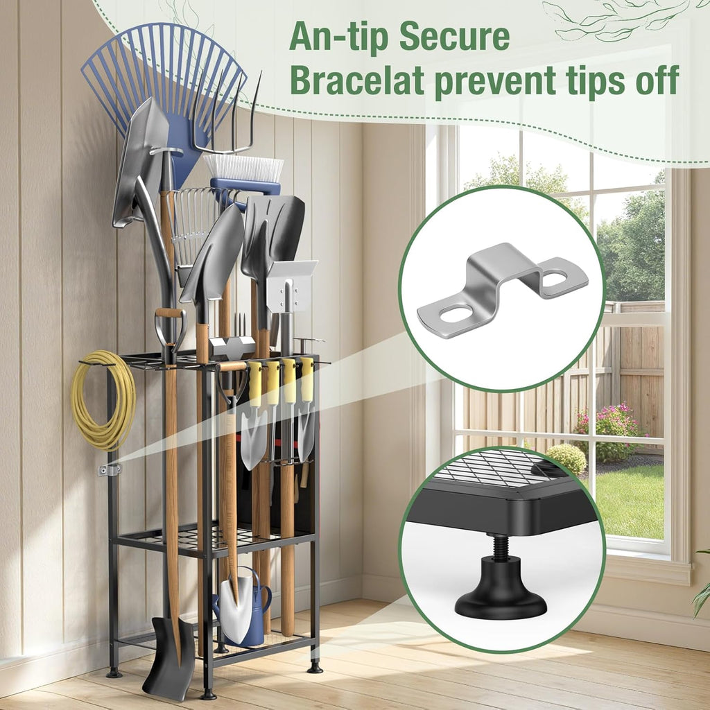 Garden Tool Organizer,Metal Yard Tool Organizer ,Holds 50 Long-Handled Tools/Rakes/Brooms,Side Garden Pocket ,Heavy