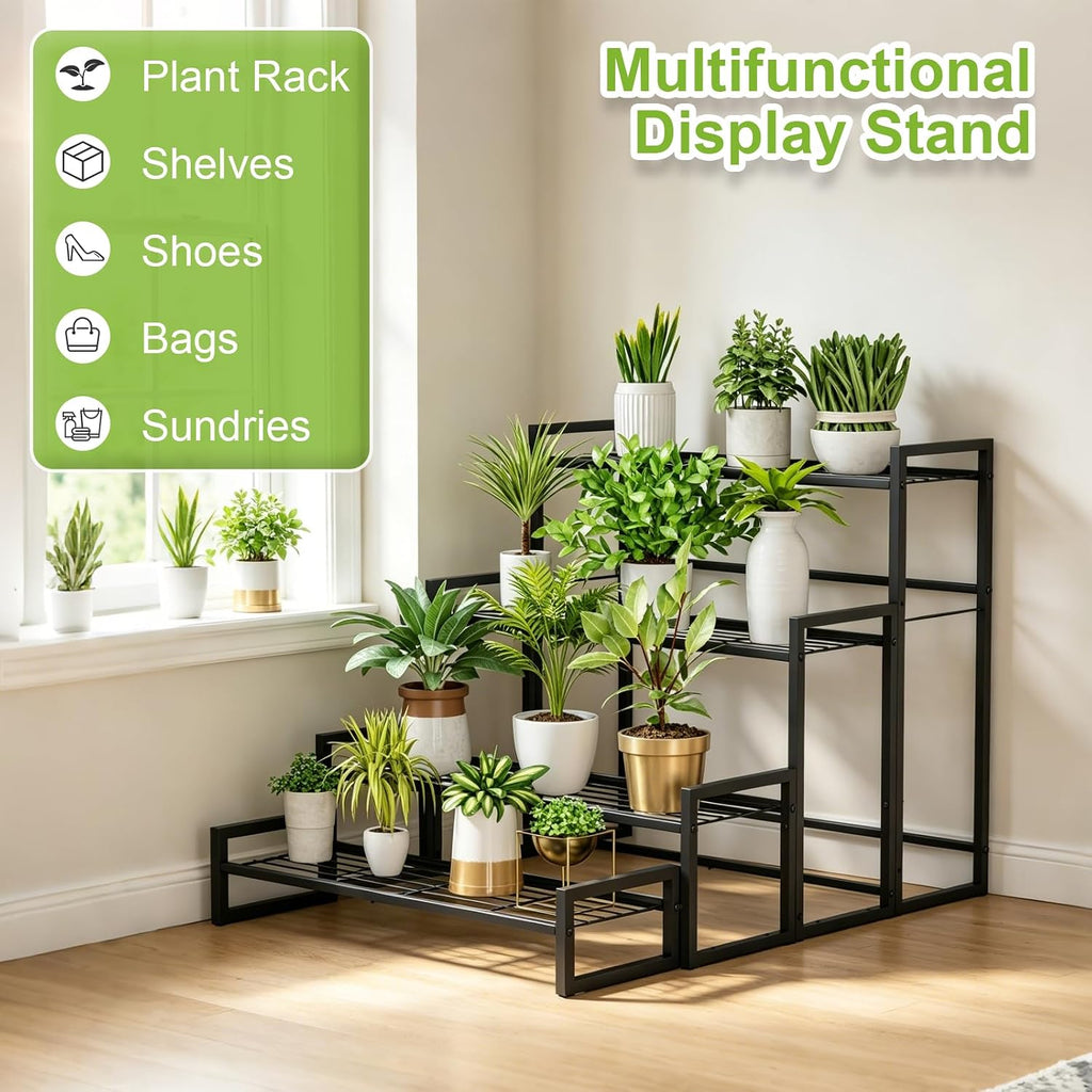 VyGrow Plant Stand, 4 Tier Stackable Tiered Plant Stand, Scalable Heavy Duty Tall Plant Shelf for Indoor Outdoor