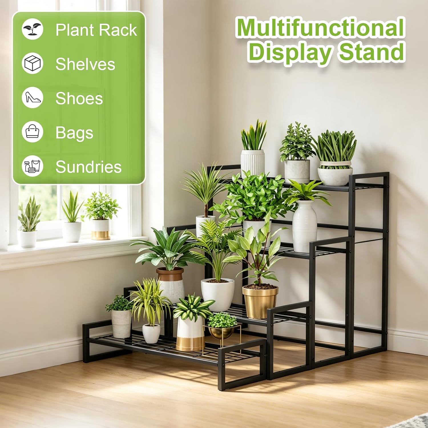 VyGrow Plant Stand, 4 Tier Stackable Tiered Plant Stand, Scalable Heavy Duty Tall Plant Shelf for Indoor Outdoor