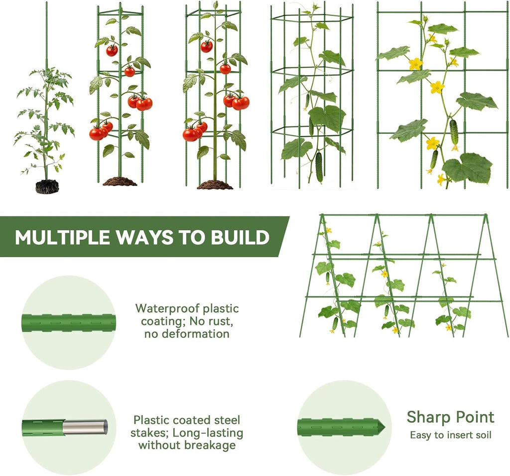 Halatool 4 Pack Tomato Cages for Garden, Up to 63 inch(5.2FT) | Adjustable Tall Garden Stakes Tomato Trellis for Pots