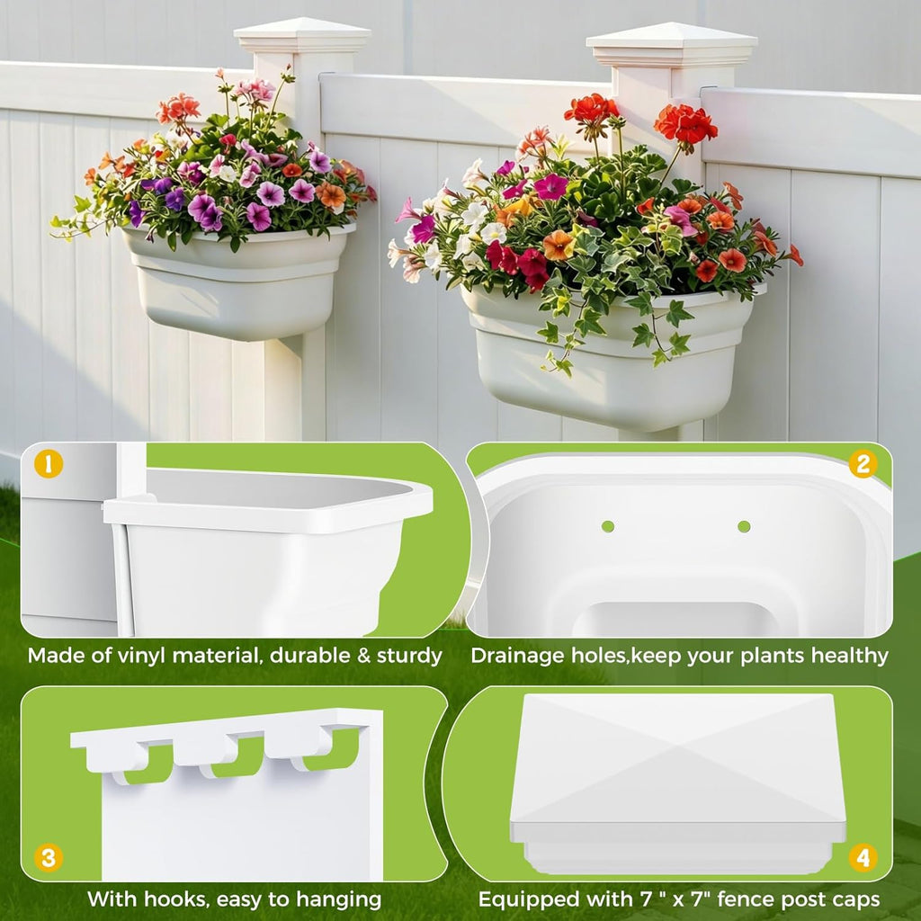 Hanging Planters for Outdoor Plants - Fence Hanging Planters for PVC Fence, Plant Hangers Hanging Plant Flower Pots