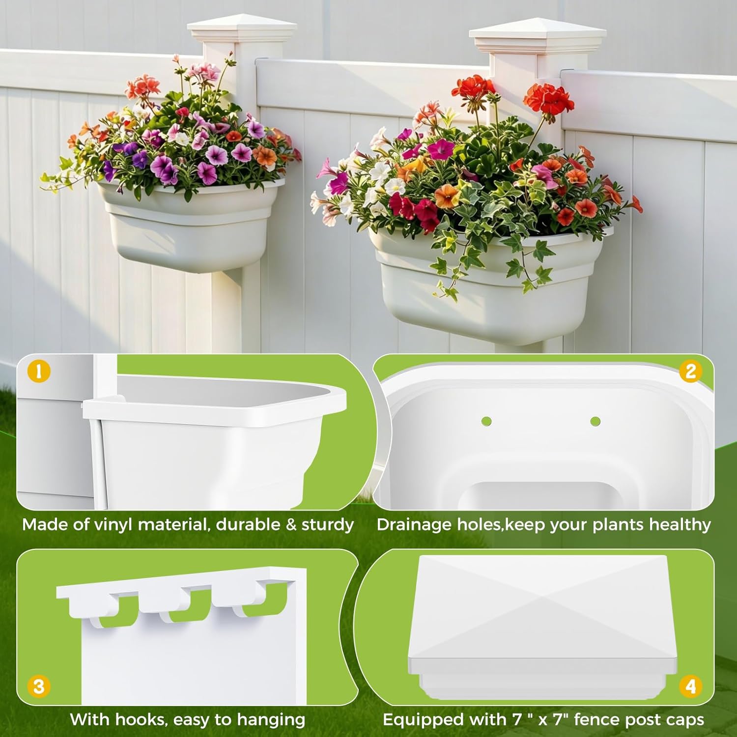 Hanging Planters for Outdoor Plants - Fence Hanging Planters for PVC Fence, Plant Hangers Hanging Plant Flower Pots