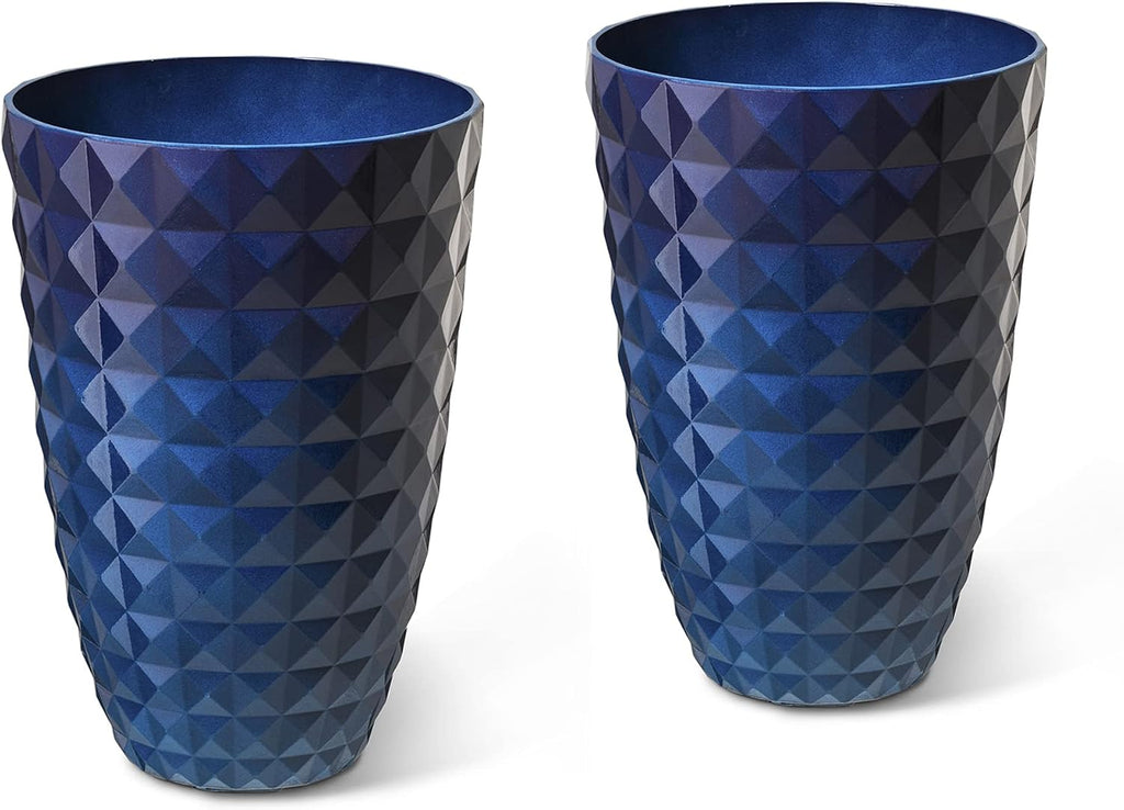 Glitzhome 19.75" H Oversized Tall Planter,Modern Set of 2 Textured Gradient Cobalt Blue Round Garden Plant Pots with