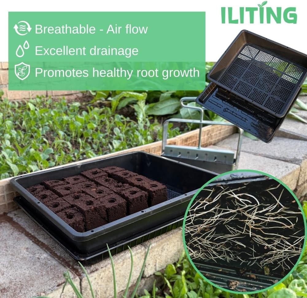 Soil Blocking Trays 5-Set 15x12inch Mesh Trays Flat Plant Tray with Humidity Domes, Nursery Supply for Microgreen, Seed