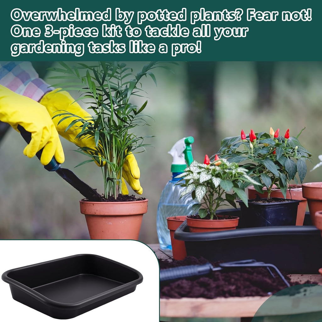 Vesici 3 Pcs Garden Tidy Trays Potting Tray for Seeding Growing, Black | Soil Mixing, Repotting Mat, Large Plant Trays