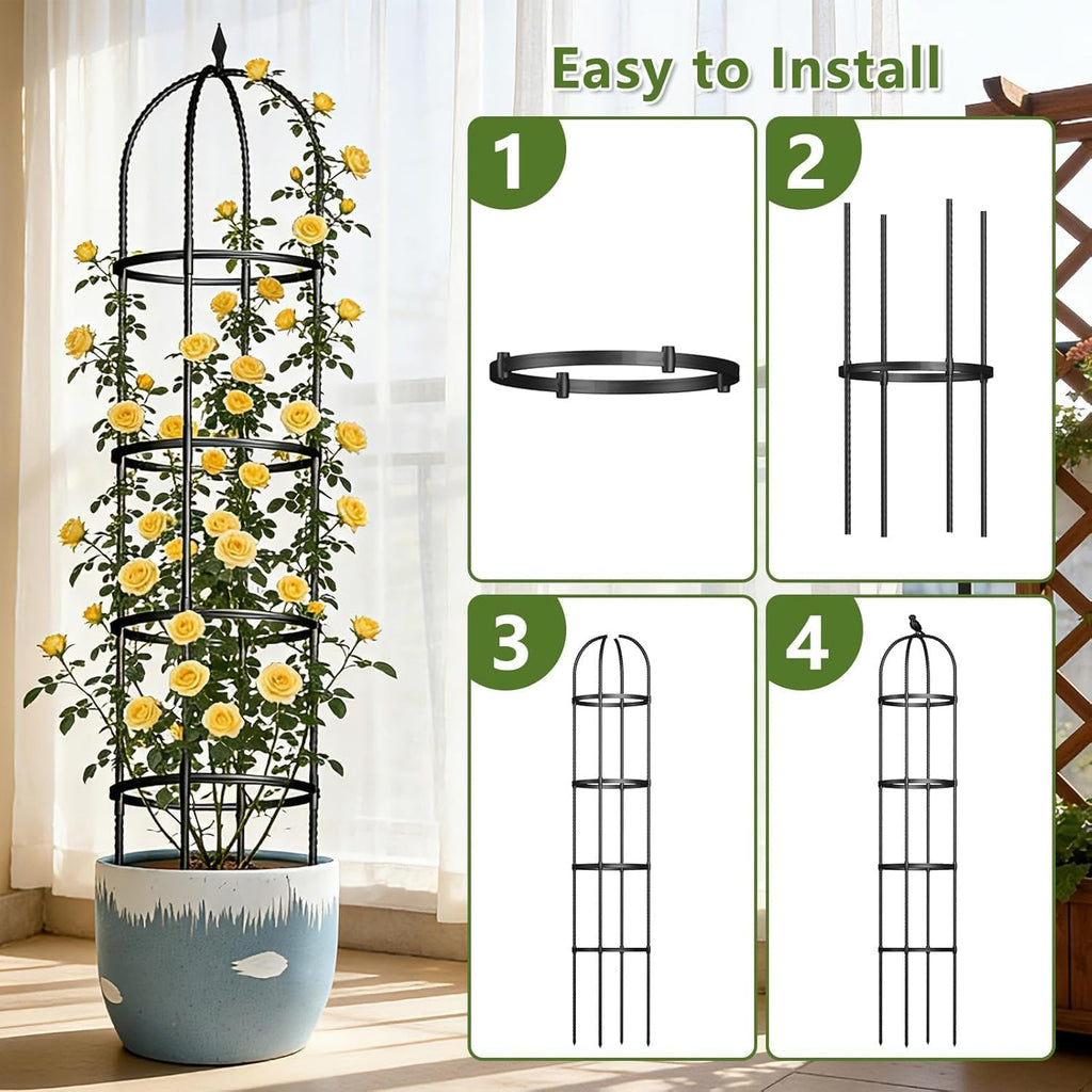 Obelisk Trellis for Garden Plants Climbing: 6ft Rustproof Metal Pipe with Plastic Coated - Potted Plant Climber Support