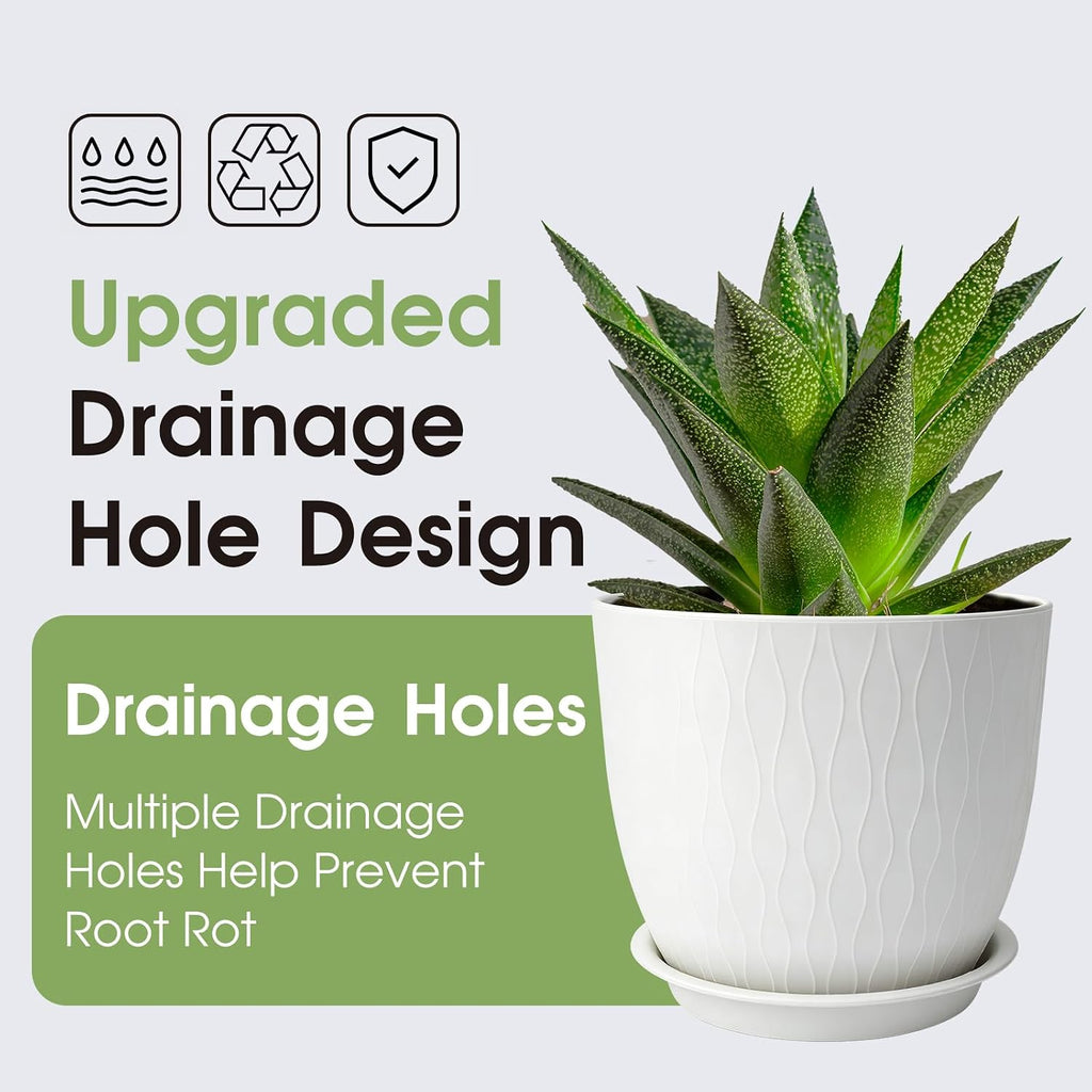 Plant Pots 10/9/8/7.5/7 Inch Plant Pots, Set of 5 Plastic Planters with Drainage Holes and Saucers,Plastic Flower