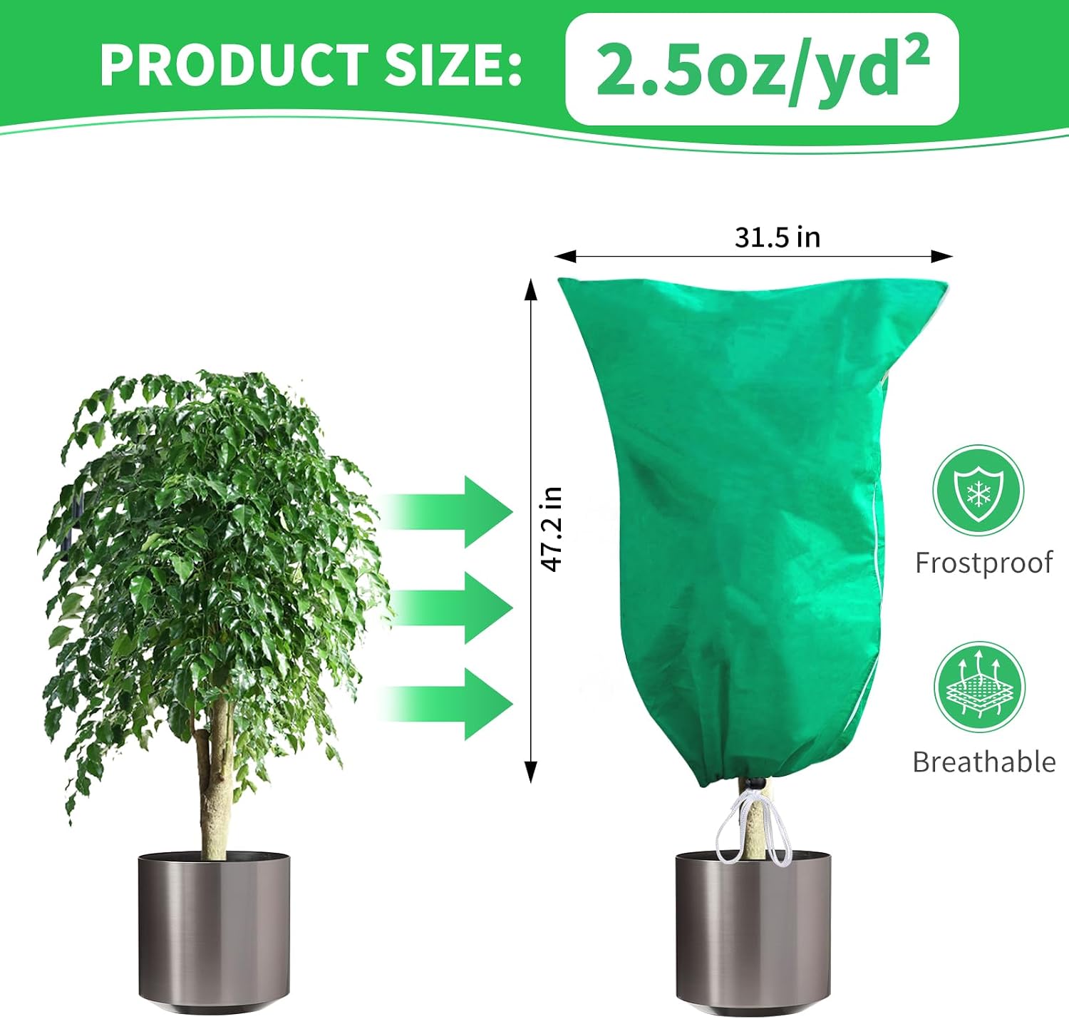 Phopich 4 Pack Plant Covers Freeze Protection 32''W x 48''H 2.5oz/yd² | Winter Tree Frost Blankets Frost Cloths