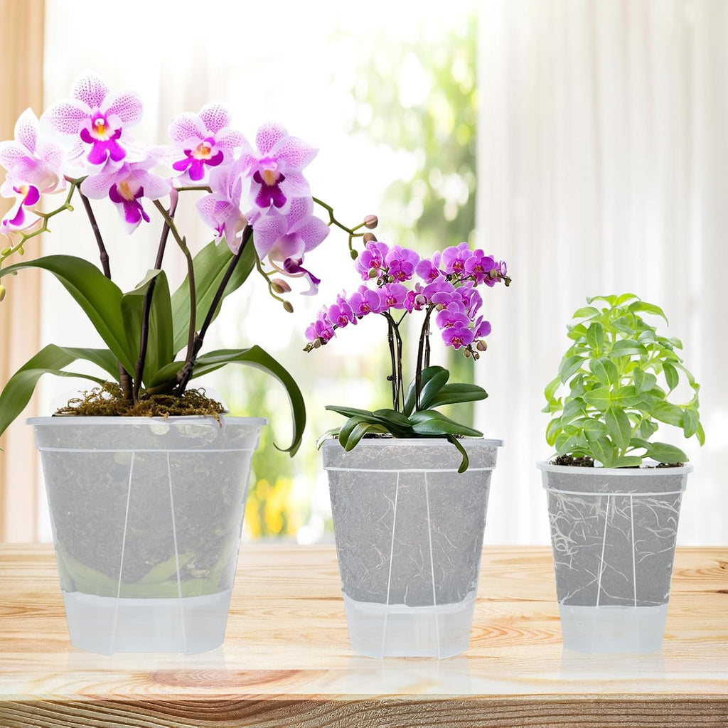 Cdd's Path 6-Pack Bare Root Planter Self Watering Pots Set with Holes for Indoor/Outdoor Plants, 2 Each of 5, 6 and 7
