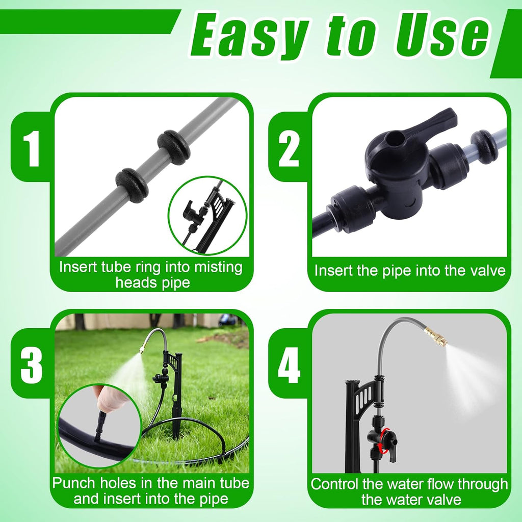 15 Sets 360° Adjustable Irrigation Misting Heads with Stake | Micro Spray Emitters with 1/4" Irrigation Tubing on Riser