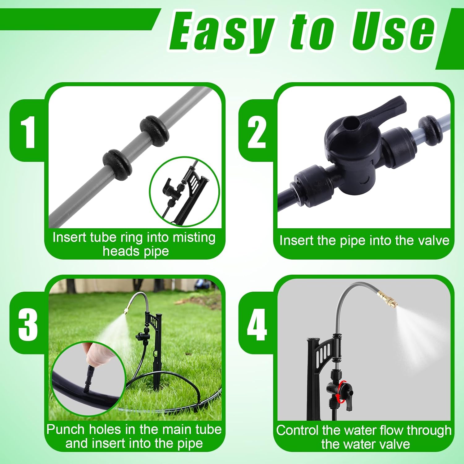 15 Sets 360° Adjustable Irrigation Misting Heads with Stake | Micro Spray Emitters with 1/4" Irrigation Tubing on Riser