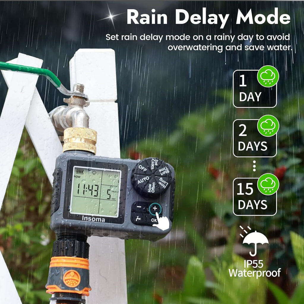 Sprinkler Timer with Brass Inlet, Water Timer for Garden Hose with Auto/Manual/Rain Delay Mode, Easy Setup Hose Timers