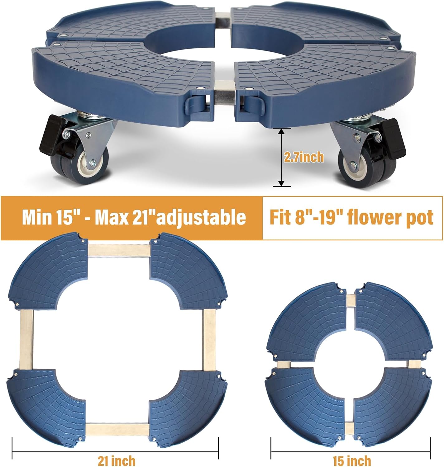 2pk Rolling Plant Stand with Wheels,15-21 Adjustable Heavy Duty Plant Caddy | Plant Dolly with Wheels for Indoor