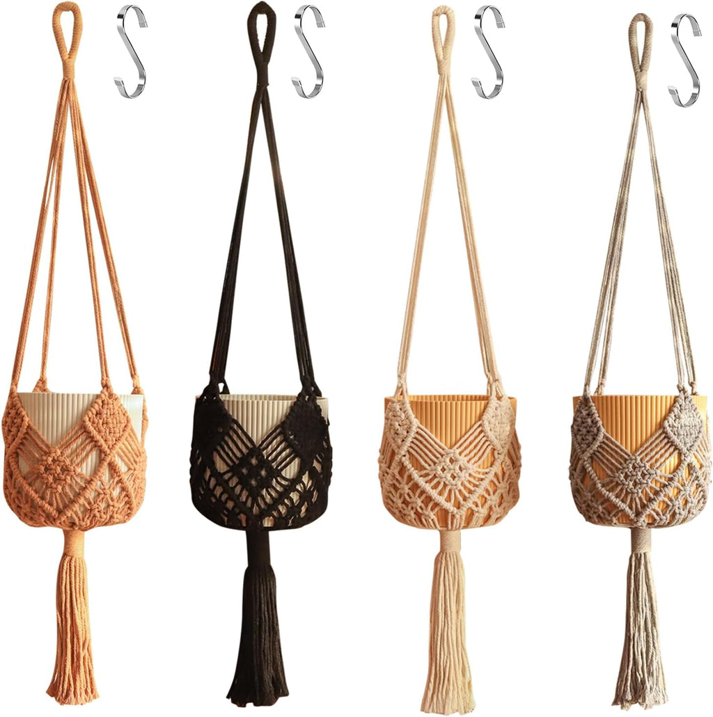 Hanging Planter with Patterns,4Packs Macrame Plant Hangers Indoor Macrame for up to 8 inch Pot Crochet Boho Plant