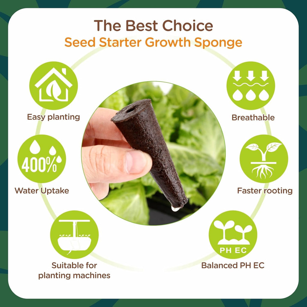 150 Pack Grow Sponges for AeroGarden, Hydroponic Seed Starter Pods | Cone-Shaped Grow Sponges Made with Peat for Indoor