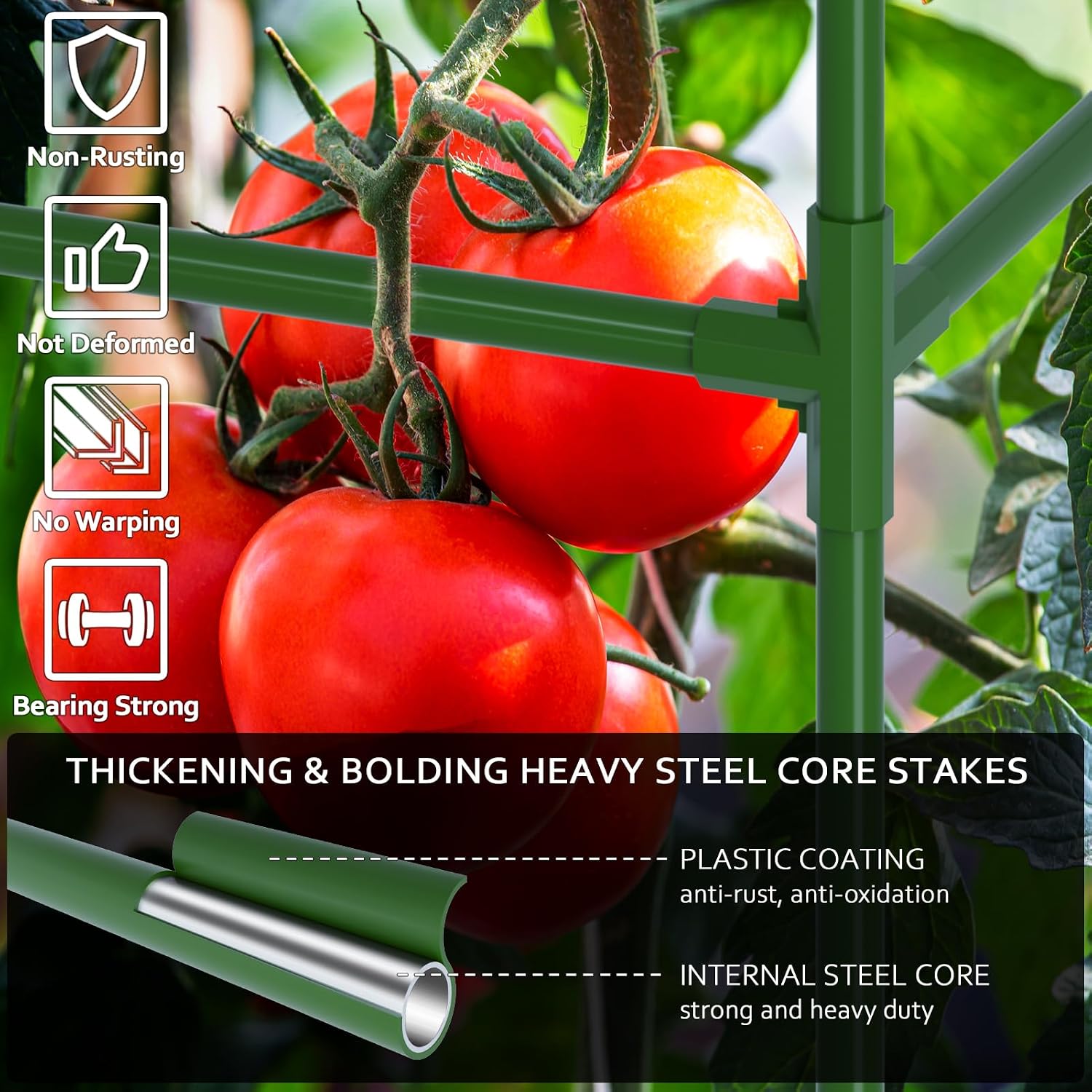 WLLEYAY 3 Pack Square Tomato Cages, 50in Plant Stakes Support Cages Trellis | Heavy Duty Steel Plant Tower Stakes