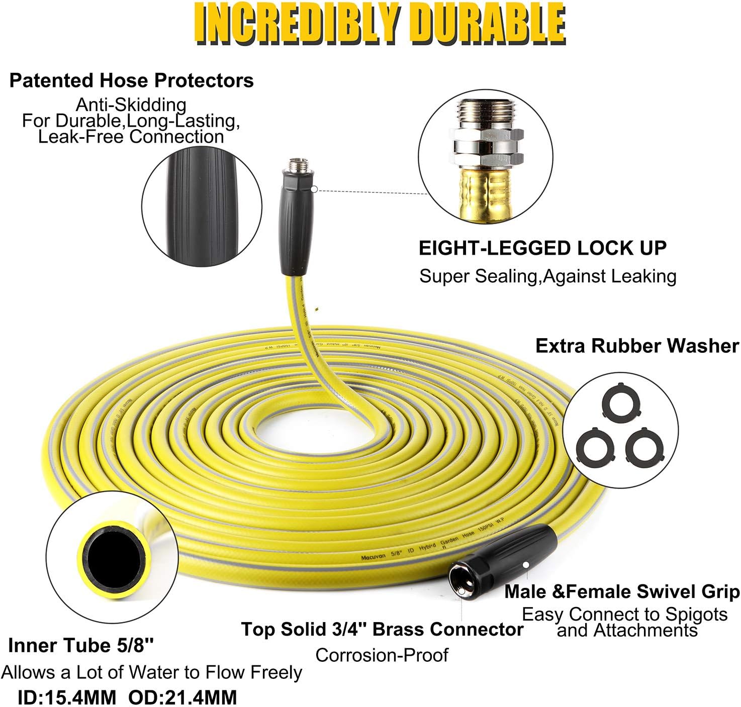 Garden Hose 75 ft Heavy Duty - Flexible Water Hose | with 9 Way Spray Nozzle and 4 Layers Hybrid-3/4’’ Nickel Plated