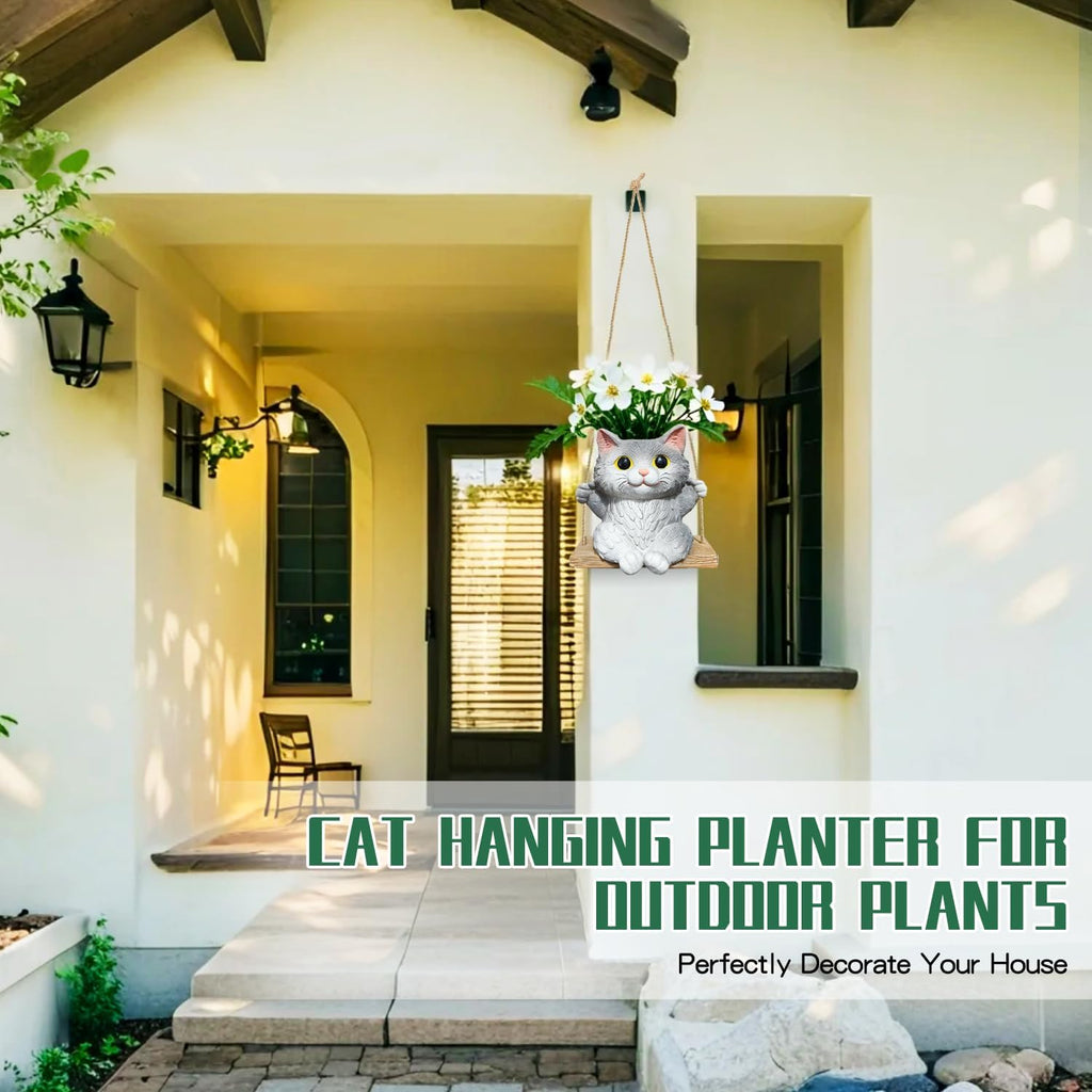 Cat Hanging Planters for Indoor Plants with Drainage Hole | Small Cute Hanging Planters Succulent Pots, Unique Resin