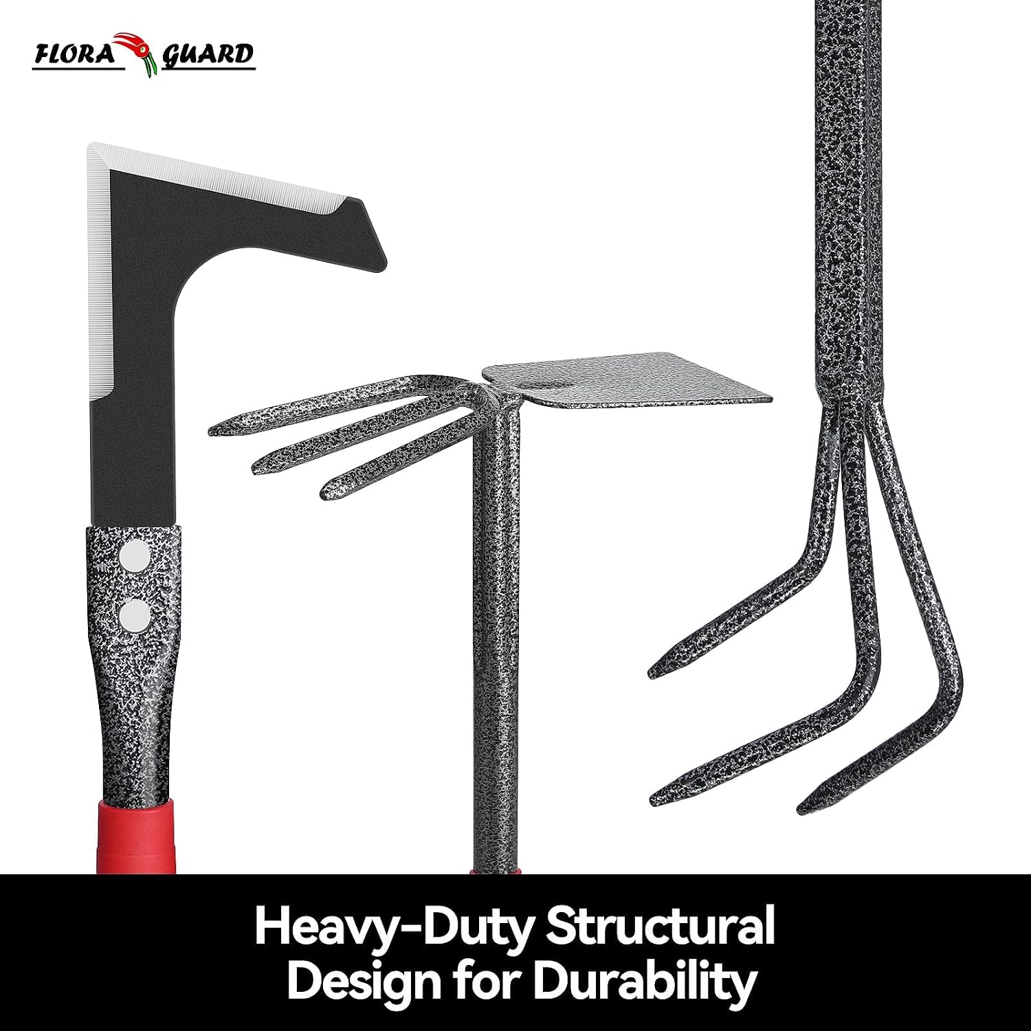 FLORA GUARD 6-Piece Garden Tool Set | Heavy Duty Gardening Hand Tools with High Carbon Steel Including Trowel, Rakes