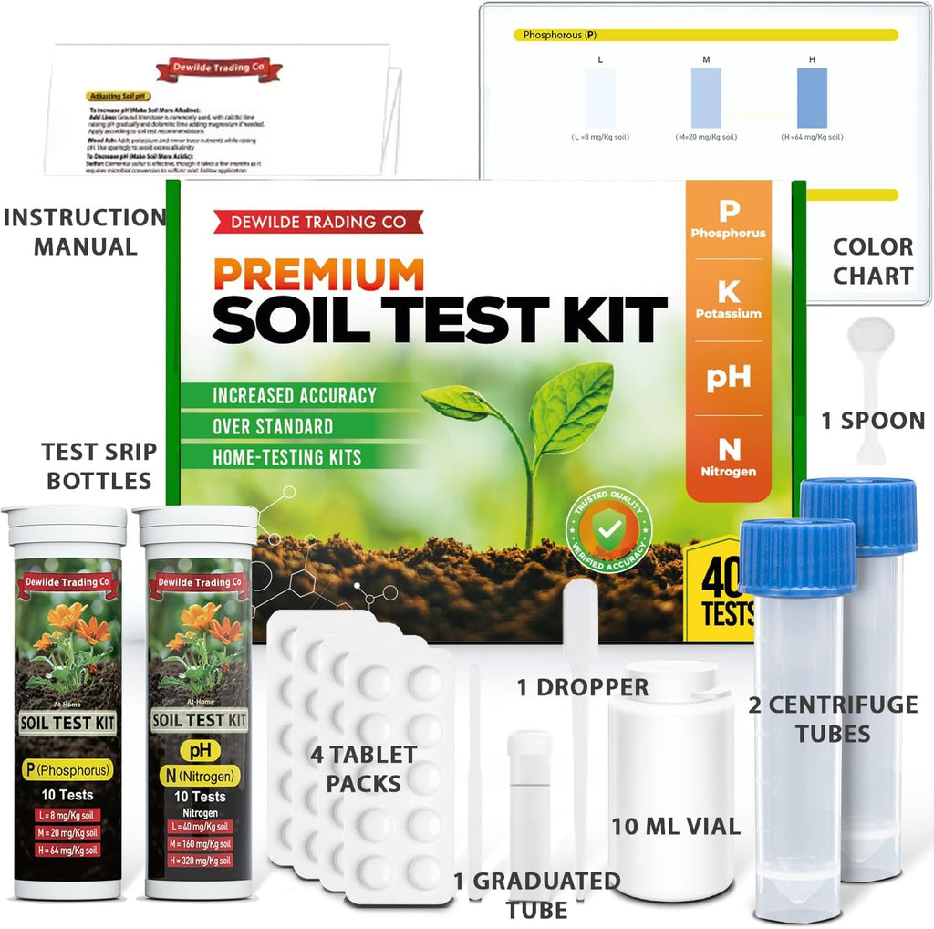 Premium Soil Test Kit: 40 Complete Tests for Lawns, Gardens, and Vegetables. Tests for Ammonia Nitrogen, pH