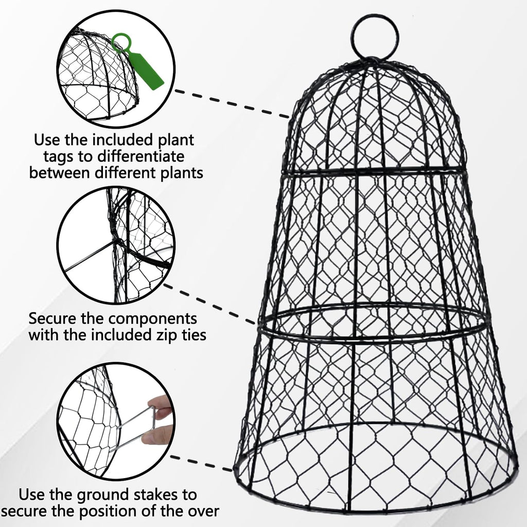 6 Pack 11.4" D x 17.7" H Garden Cloches for Plants,Rustproof Chicken Wire Cloches Flip-Top Design,Upgraded Triple