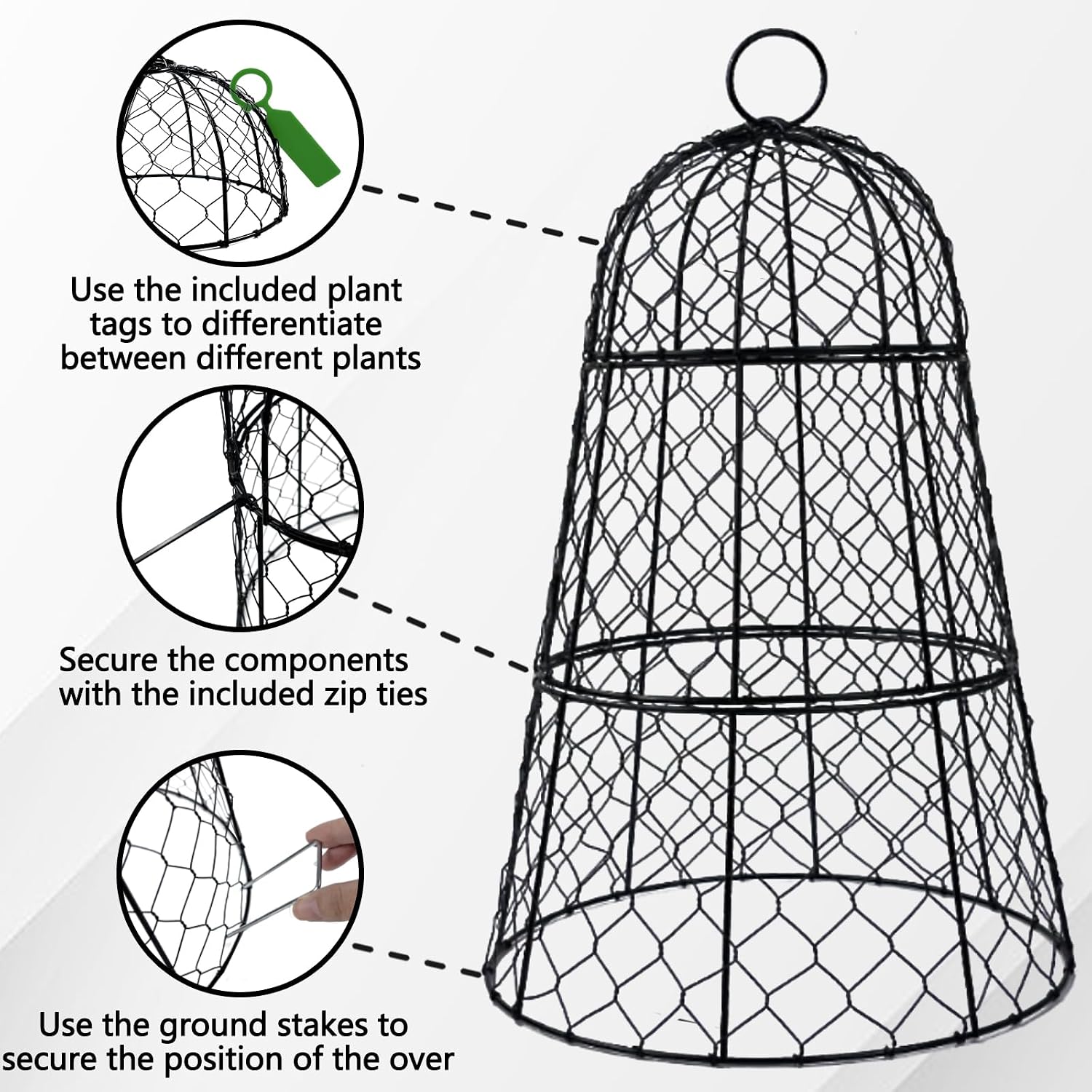 6 Pack 11.4" D x 17.7" H Garden Cloches for Plants,Rustproof Chicken Wire Cloches Flip-Top Design,Upgraded Triple
