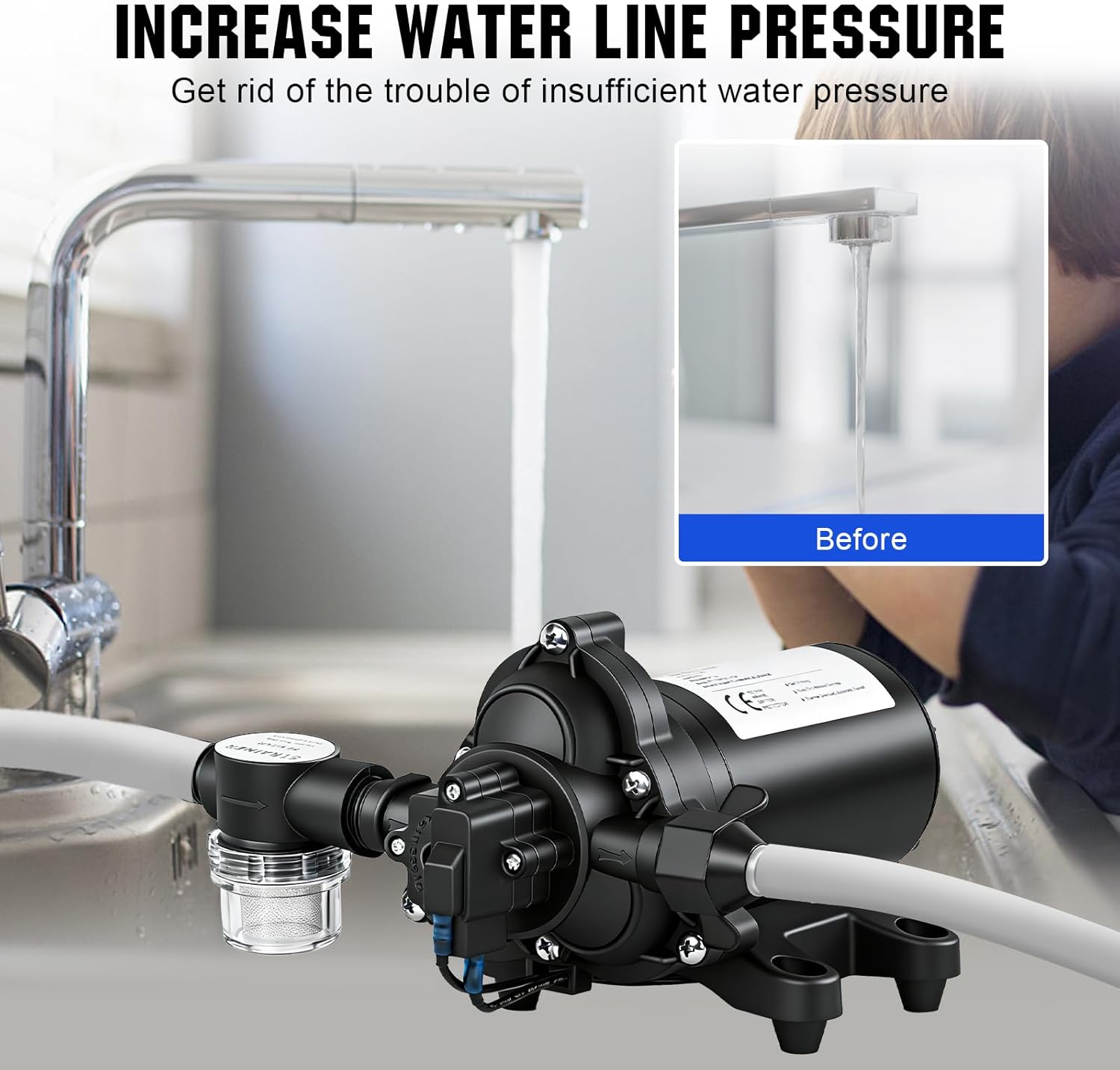 ECO-WORTHY 33-Series Industrial Water Pressure Pump 110V AC 4.0GPM 50PSI RV Fresh Water Diaphragm Pump include Garden