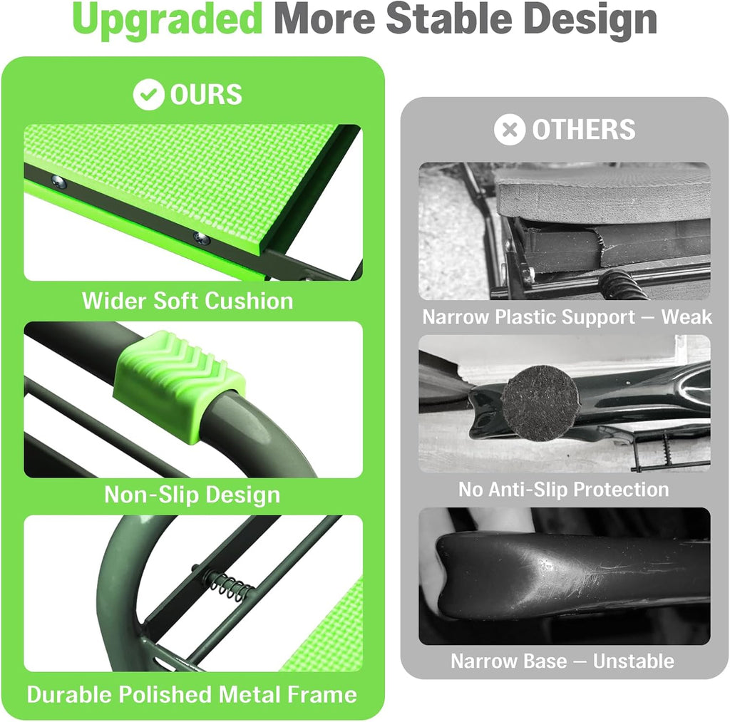Garden Kneeler and Seat Heavy Duty, Foldable Gardening Stool Bench | With Widened Thick Soft Kneeling Pad and Tool