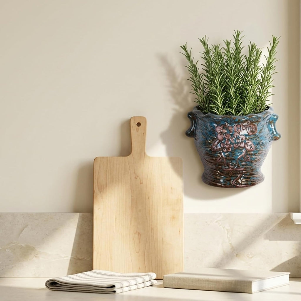 Ceramic Wall Planter for Indoor and Outdoor Plants, Decorative Ceramic Hanging Planter with Drainage Hole, Wall Hanging