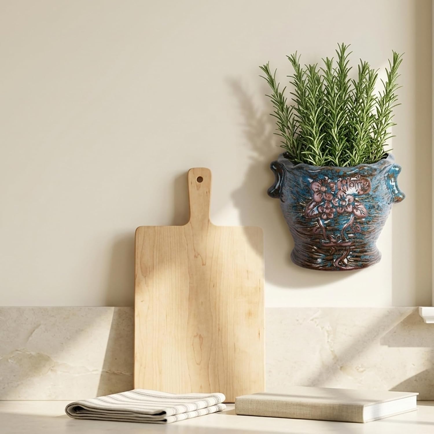 Ceramic Wall Planter for Indoor and Outdoor Plants, Decorative Ceramic Hanging Planter with Drainage Hole, Wall Hanging