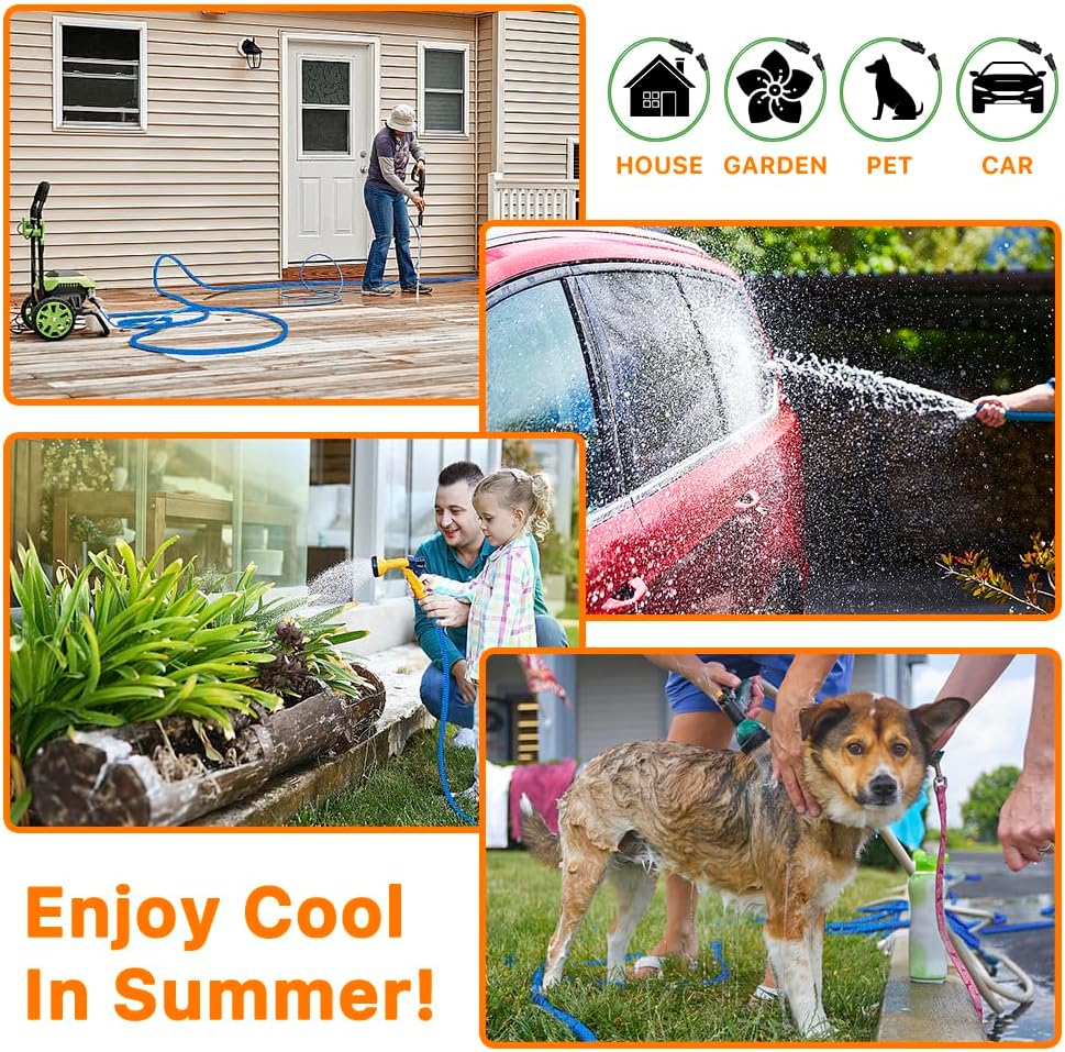 Garden Hose, 75ft Water Hose, Lightweight Outside Lawn Hose, Outdoor Hose for Yard Backyard, Collapsible & Car Wash