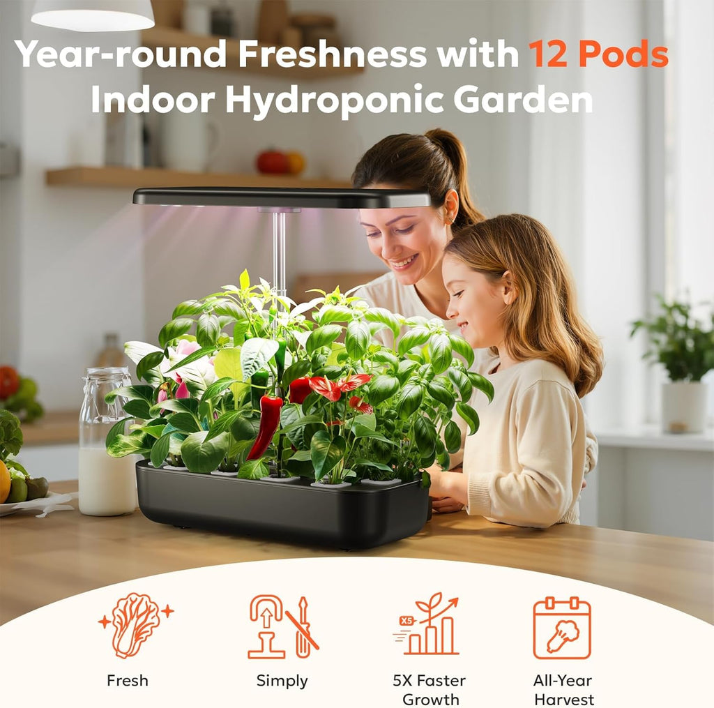 owltron Hydroponics Growing System Kit, 12 Pods Indoor Herb Garden with 24W LED Grow Light Full Spectrum, Planting
