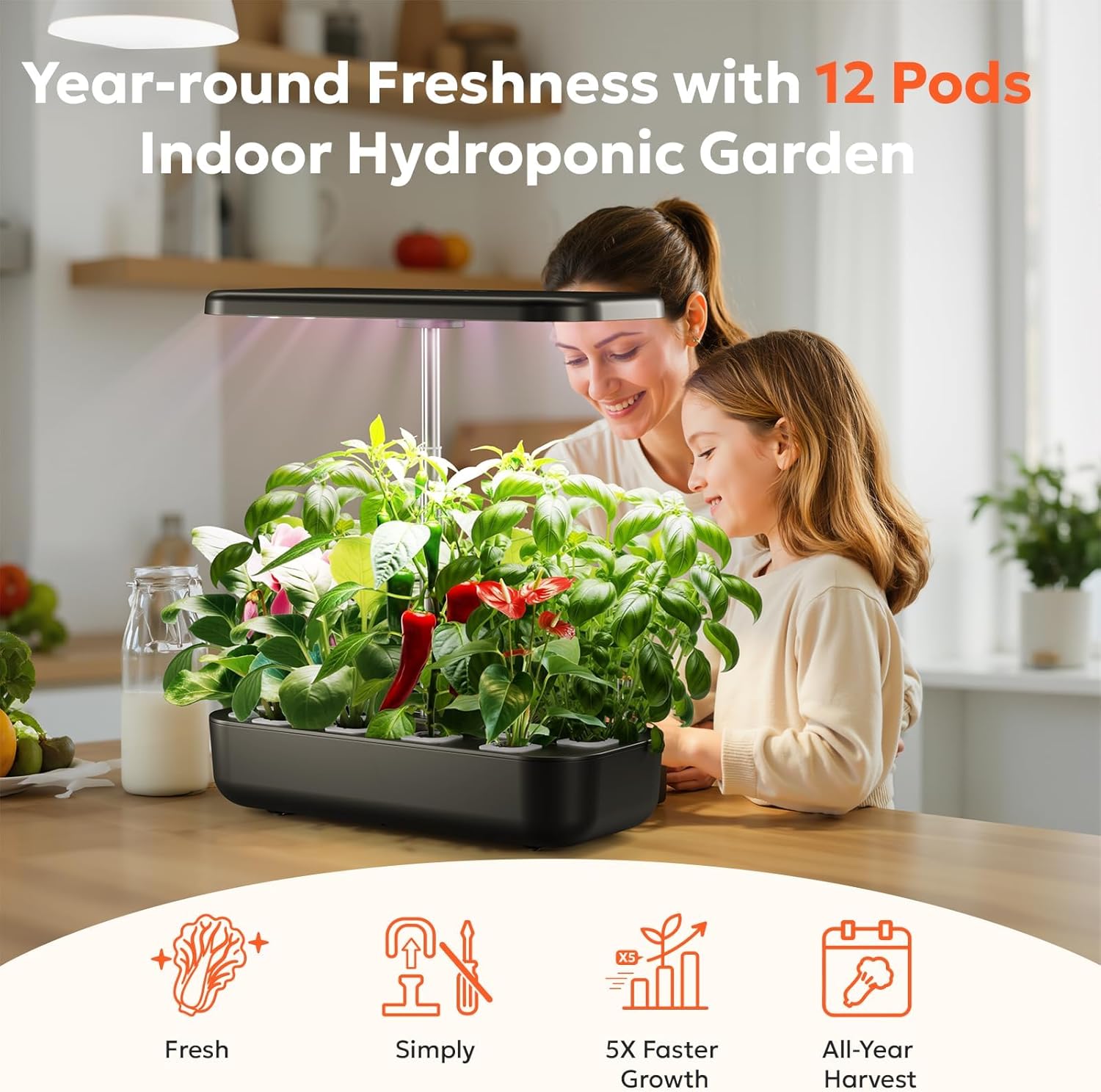 owltron Hydroponics Growing System Kit, 12 Pods Indoor Herb Garden with 24W LED Grow Light Full Spectrum, Planting