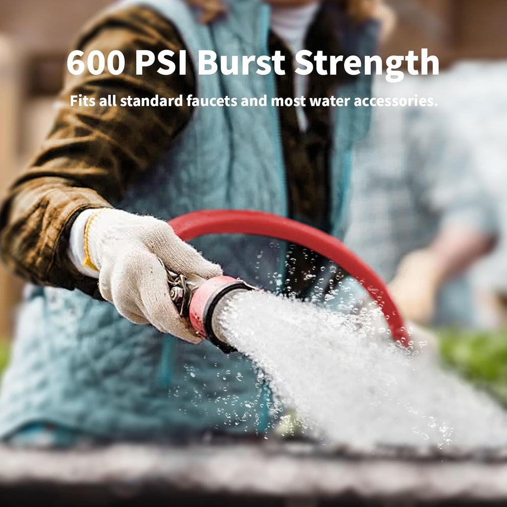 Garden Hose 50ft x 5/8” Hot/Cold Water Hose, -50°F to 190°F, Red | 600PSI Burst, Flexible & Lightweight, Upgraded