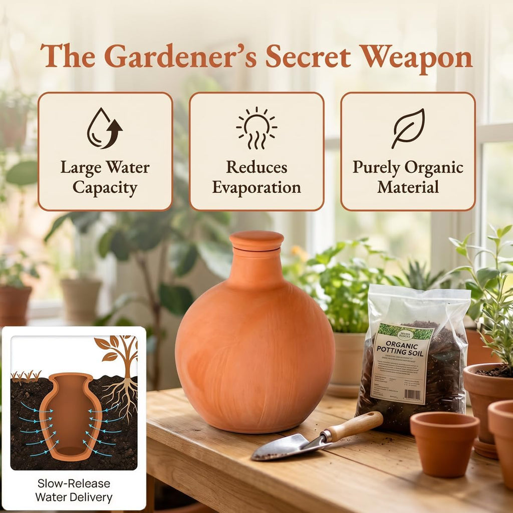 Ollas Self Watering System,Large Terracotta Watering Pots | Slow seepage reaches roots directly,auto-adjusting to soil