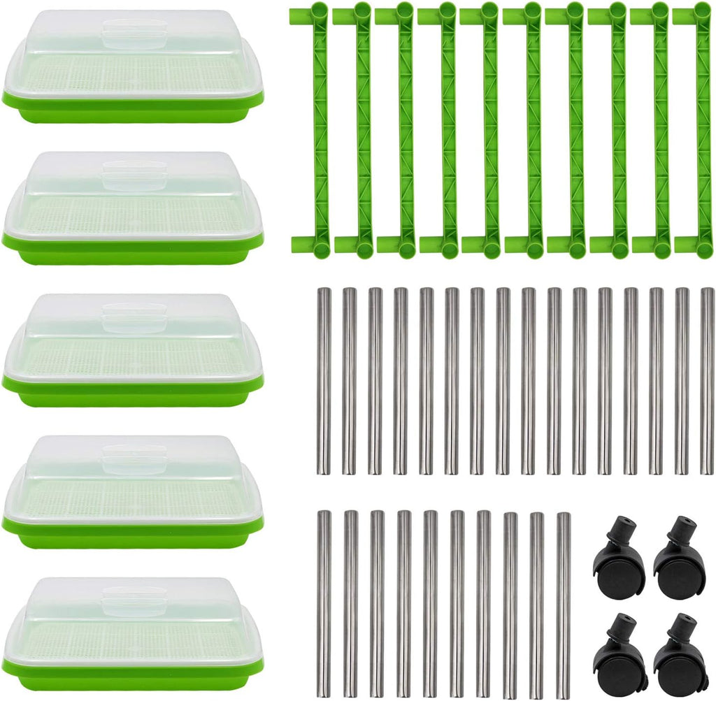5 Layers Seed Sprouter Trays with Lids and Stainless Steel Shelf | Soil-Free Cultivation, BPA Free PP, Seed Starter