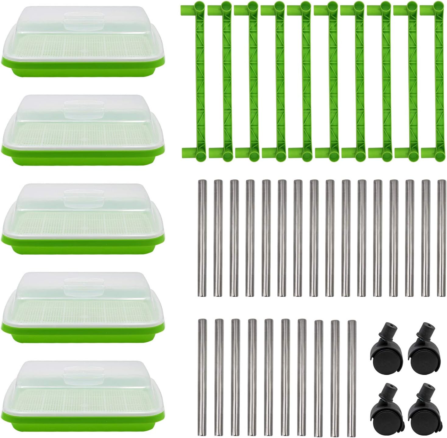 5 Layers Seed Sprouter Trays with Lids and Stainless Steel Shelf | Soil-Free Cultivation, BPA Free PP, Seed Starter
