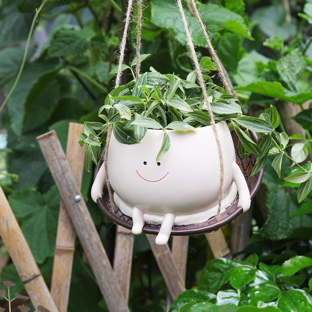 Smiley Face Hanging Planter Pots Cute Plant Pot for Plants, Funny Swinging Planters Succulents Live Planters Gift Idea