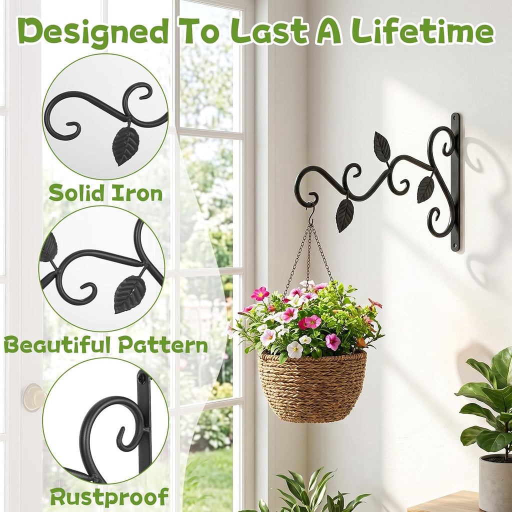 4 Pcs Plant Hangers Outdoor for Wall Mount Hangers Iron Bracket Plant Hanger Bracket Rust Resistant Black Hook for Bird