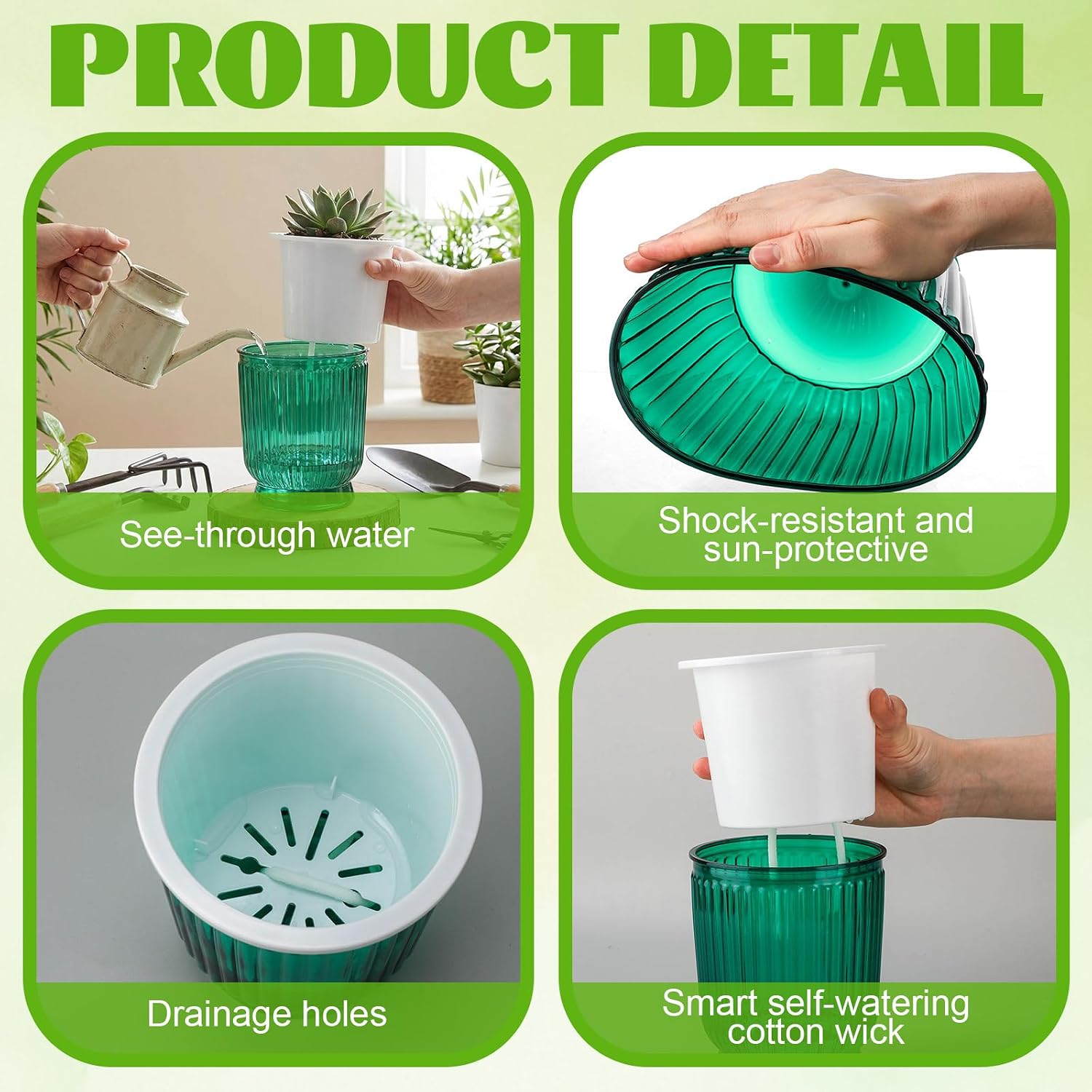 Set of 6 Self Watering Plant Pot 3 Sizes Plastic Double Layer Self Watering Flower Pot with Multi Mesh Drainage Holes