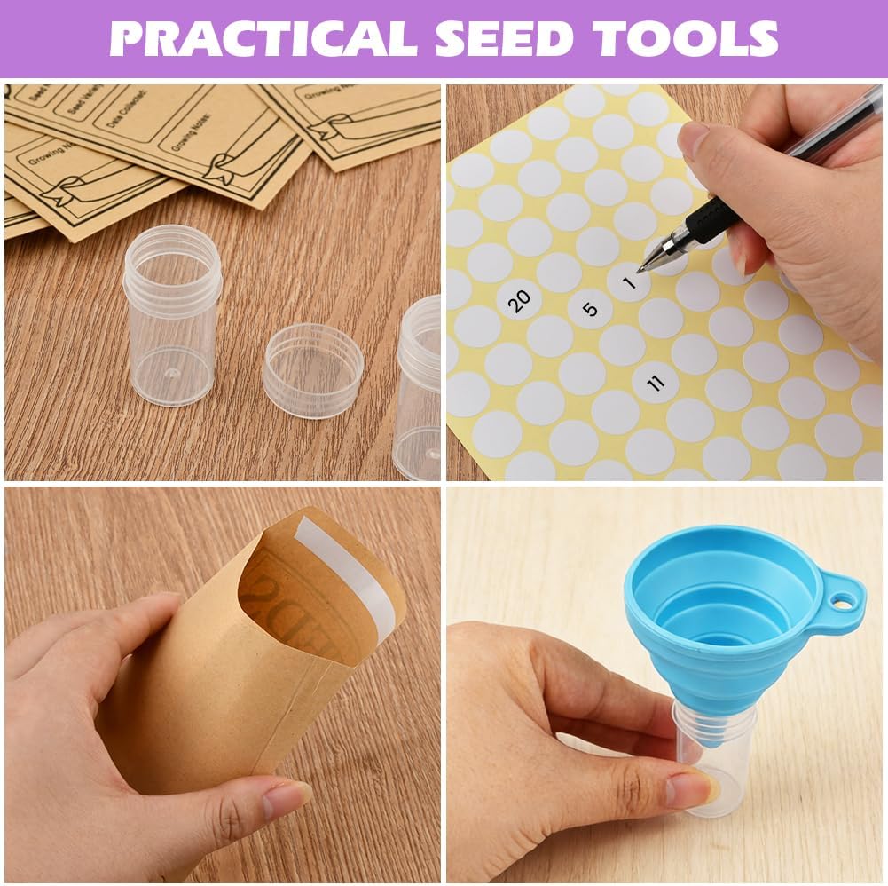 Seed Storage Organizer Box with 140 Slots and Plastic Bottles, Portable Garden Seed Vault Kit with