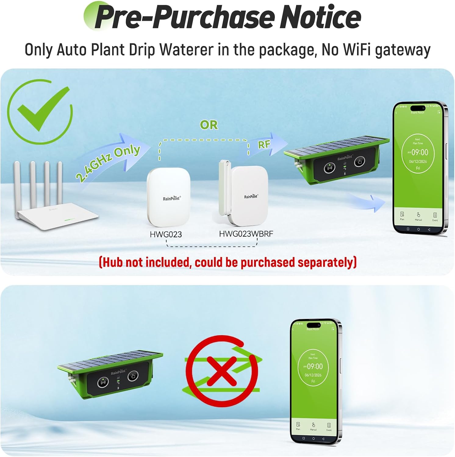 RainPoint WiFi Solar Drip Irrigation System Indoor & Outdoor,WiFi HUB Need | App Control Smart Automatic Plant