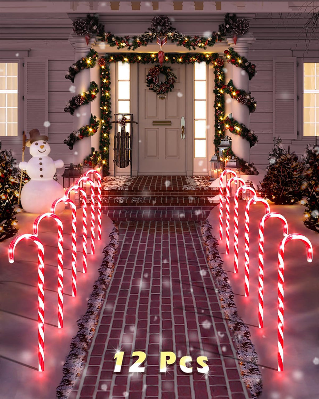 COOLWUFAN 12 Pack 22 Inch Candy Cane Christmas Pathway Lights Outdoor Decor