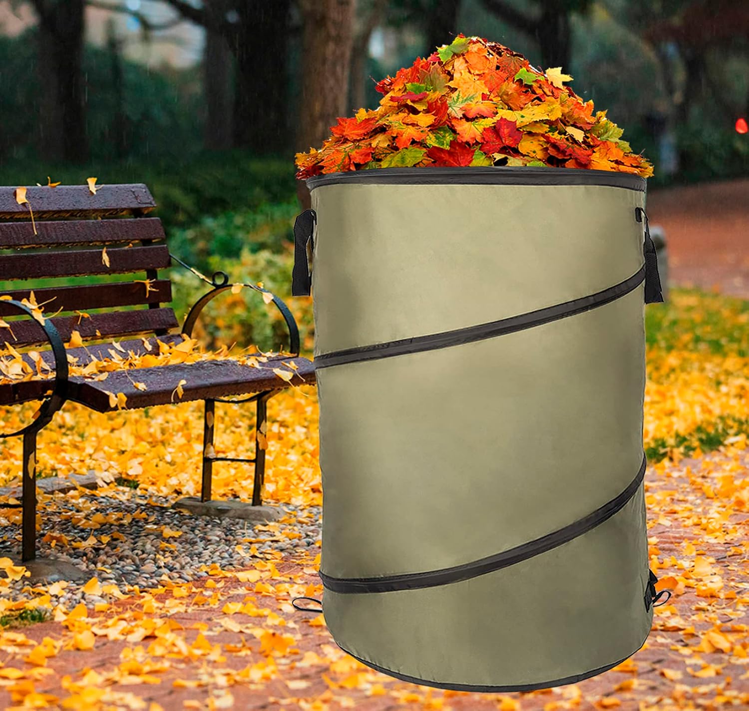 Collapsible Lawn and Leaf Bag Pop-Up Trash Can/Recycle Bin Leaf Waste Bag Outdoor Leaf Bin, 30 Gallon Collapsible