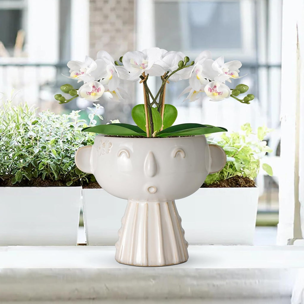 Face Planter Pot 7 Inch - Cute Ceramic Flower Head Planter for Indoor Outdoor Succulent Pot with Drainage Hole Flower