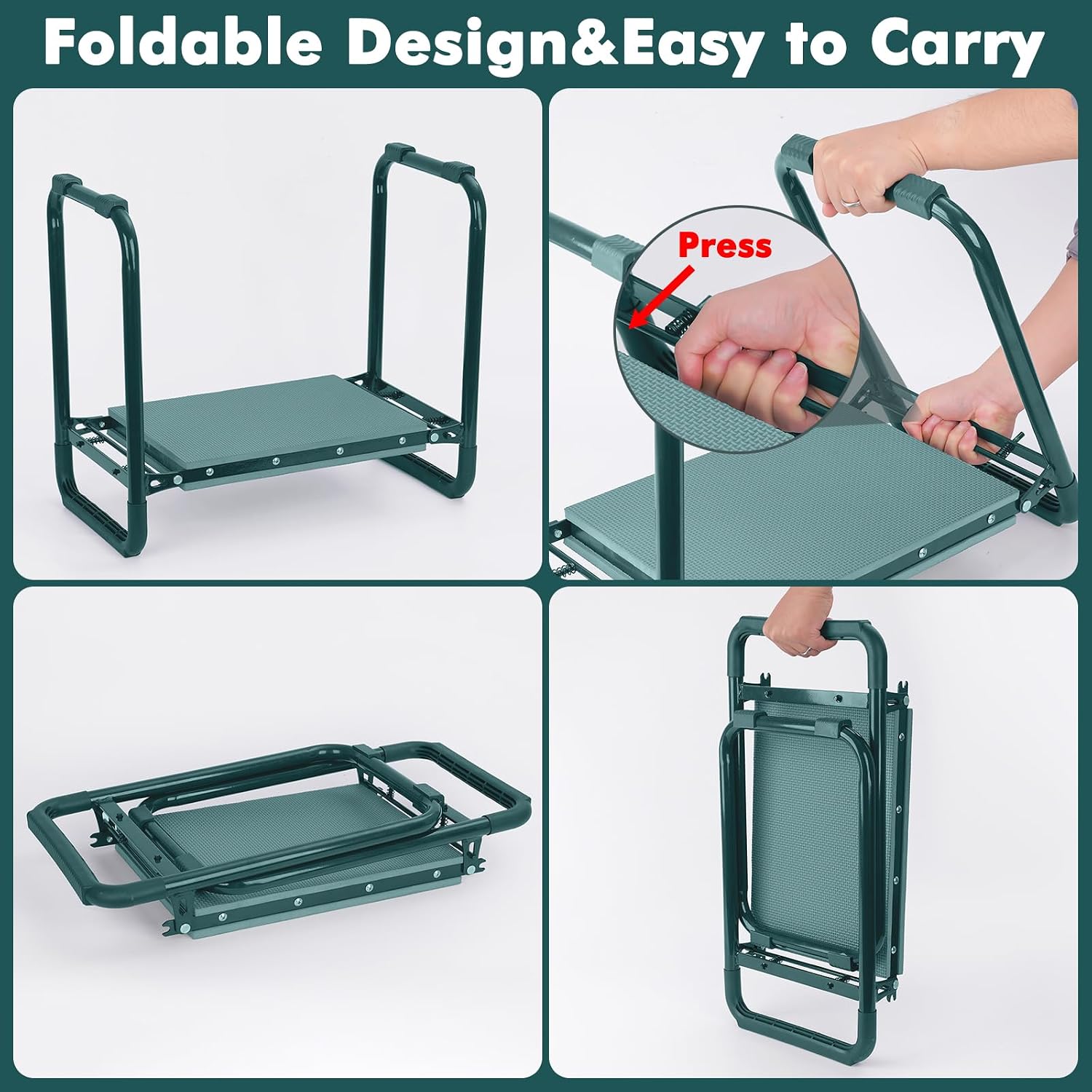 Garden Kneeler and Seat, Upgraded Foldable Gardening Stool with 10.23" Wide Kneeling Pad, Heavy Duty Gardening Bench