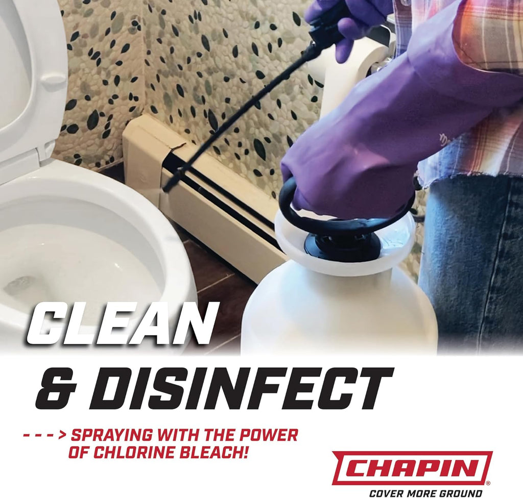 Chapin 20075 Bleach Pump Sprayer,1‑Gallon,Lawn&Garden,Bleach‑Resistant Poly Tank,Funnel‑Top,Anti‑Clog Filter,Adjustable