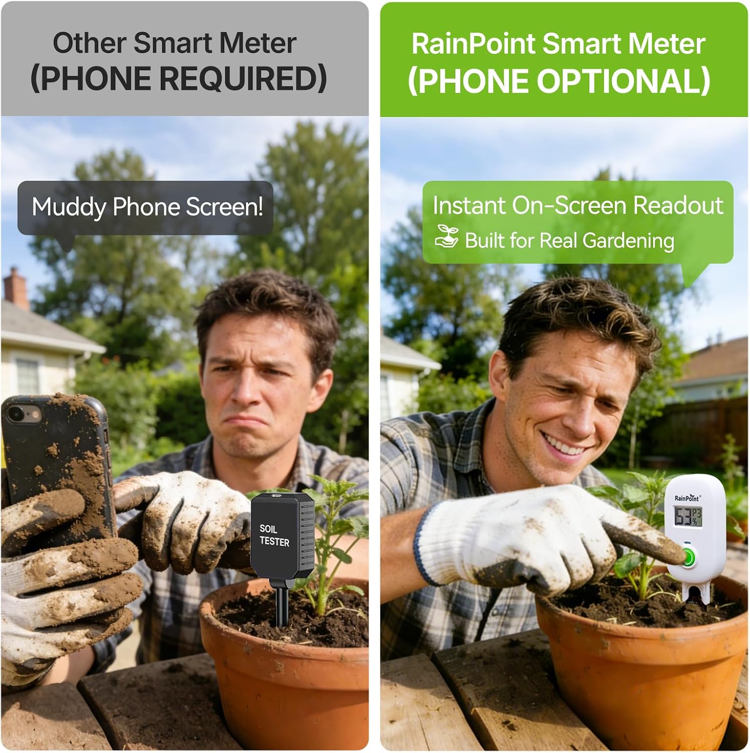 RAINPOINT Smart Digital Wireless Plant Moisture Meter Houseplant Indoor,WiFi Hub Needed,Capacitive Probe,Leave-in Soil