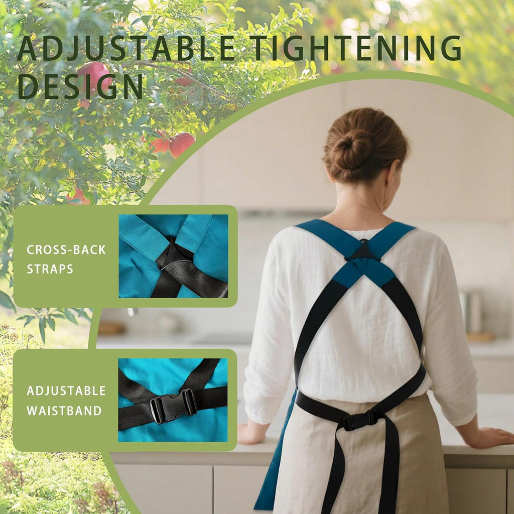 Waterproof Gardening Apron for Women Men, Adjustable Cross Back Garden Apron with Pockets, Oxford Cloth Harvest Apron
